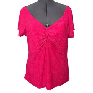 New Torrid Knit Shirred Bodice Top S/S Tee Shirt 3 3X 22-24 Pink Sweetheart NWT